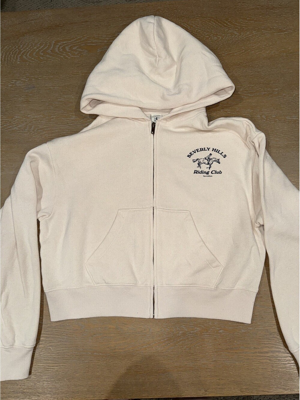 Sporty & Rich BH Riding Club Soft Cropped Zip Hoodie SIZE XS Cream
